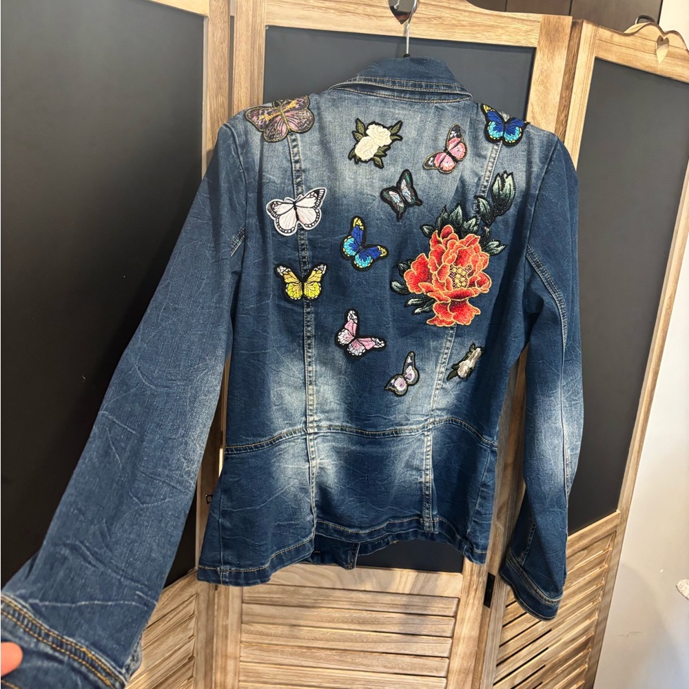 INC International Concepts Embroidered Butterfly Denim Jacket - Blue - Picture 4 of 7